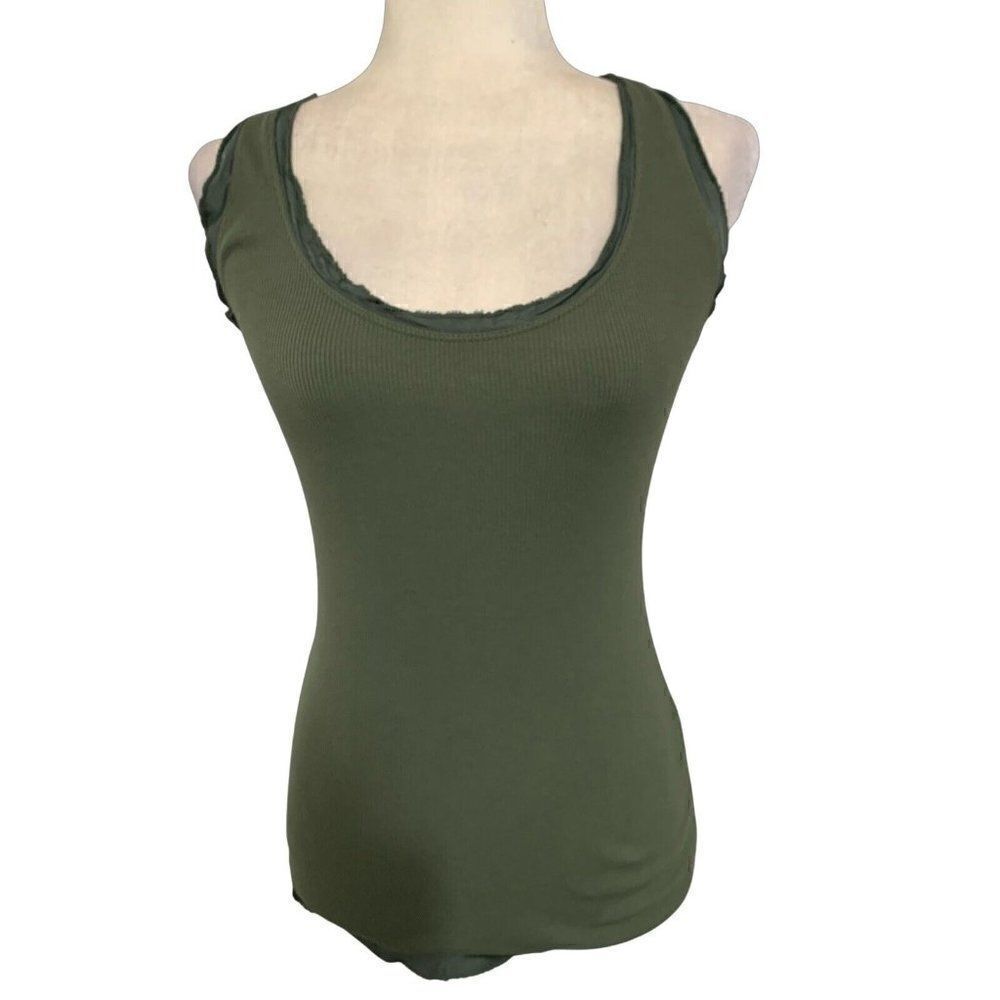 nt by amati womens solid olive green scoop neck ribbed tank top xs italy
